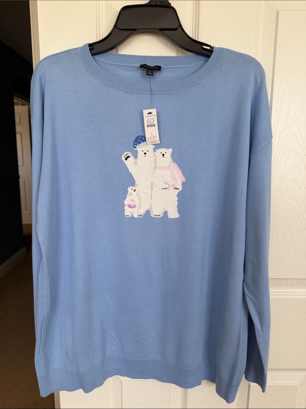 NWT Talbots Light Blue Polar Bear Family Knit Sweater
